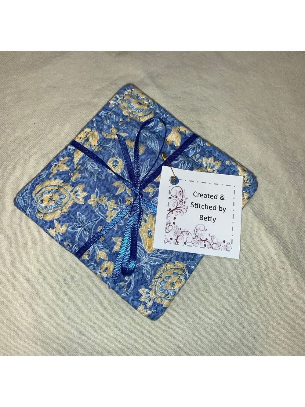 Unbranded Blue & Yellow Floral Quilted Coasters One Size